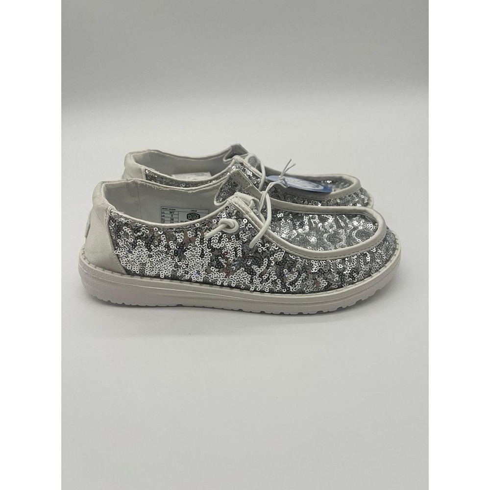 Hey Dude Wendy Sequin Cream Silver Sequin Slip On Shoes Size 7